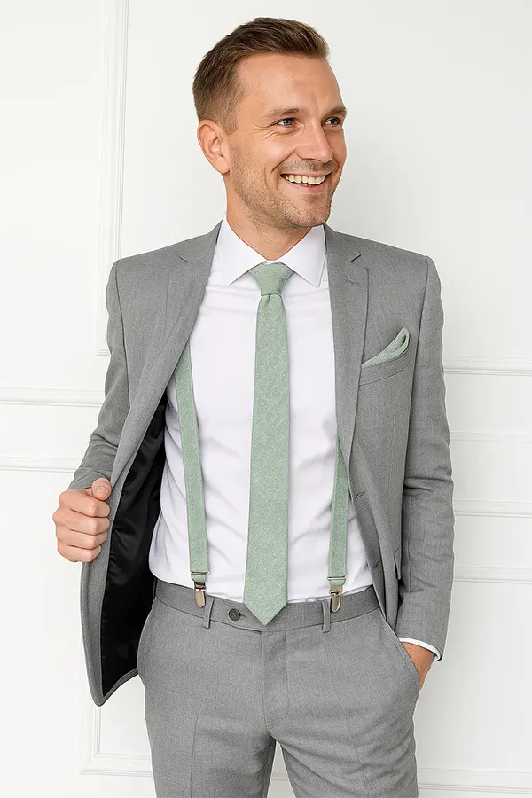 groom sage green necktie linen