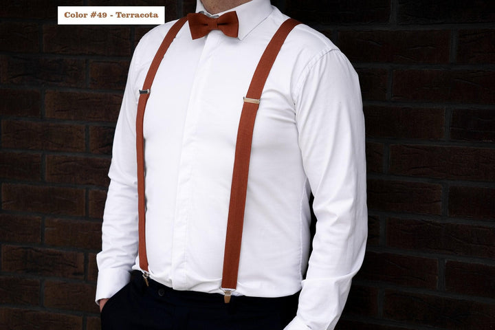 Burnt orange bow ties for men | linen bowtie