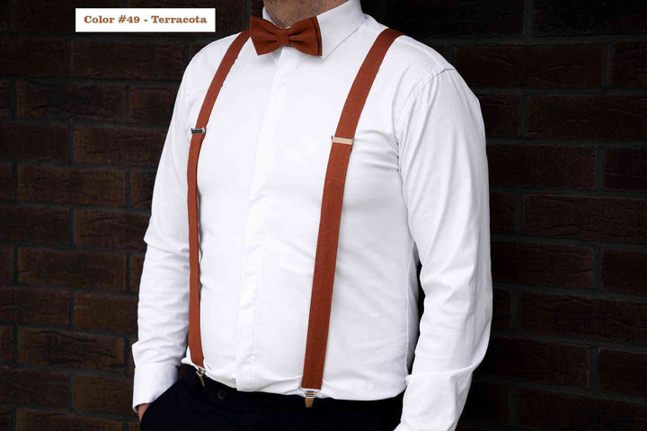Dusty Rose Linen Bow Tie - Pre-Tied & Adjustable for Weddings, Grooms & Men's Formal Wea