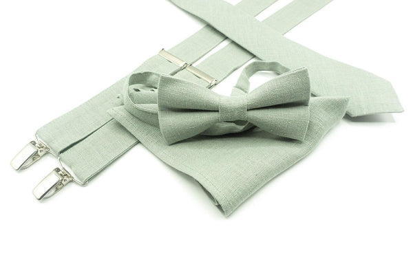 Dusty Light Sage Green Groomsmen Wedding Necktie with Matching Pocket Square