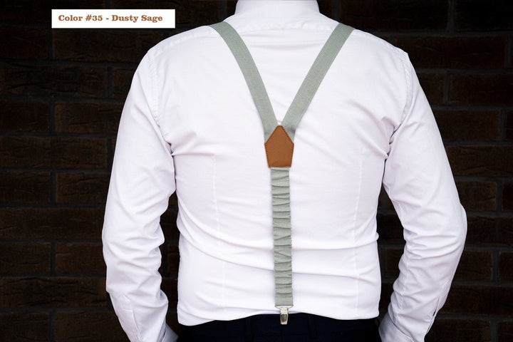 Eucalyptus Groomsman Bowtie & Suspender Set - Sage Green Bow Tie and Suspenders for Men and Boys, Ideal for Weddings