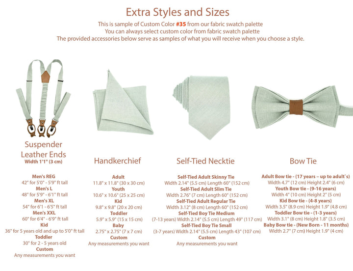 Eucalyptus Groomsman Bowtie and Suspender Set, Sage Groom Bowtie with Pocket Square, Handkerchief Hankie for Adults and Boys