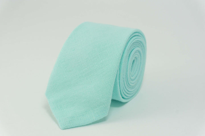 Aqua Marine Linen Necktie - Men's Wedding Ties for Groomsmen