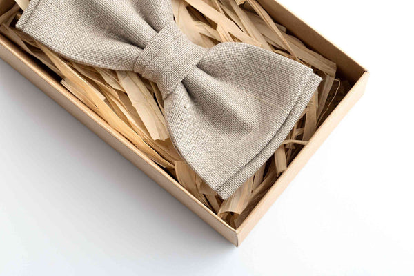 Natural Linen Bow Tie & Pocket Square - Classic Accessory for Men & Boys