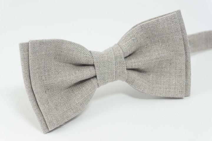Natural linen color bow tie | Gray mens skinny ties