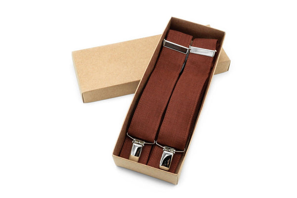 Rust-Colored Men's Suspenders - Adjustable Y-Back Design with Durable Clips