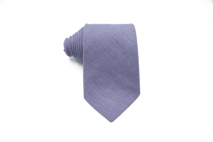 Rolled up Menlau Elegant Linen Lavender Necktie on a white background