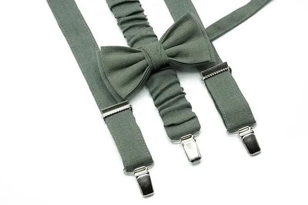 Eucalyptus Groomsman Bowtie & Suspender Set - Pajarita verde salvia y tirantes para hombres y niños, ideal para bodas
