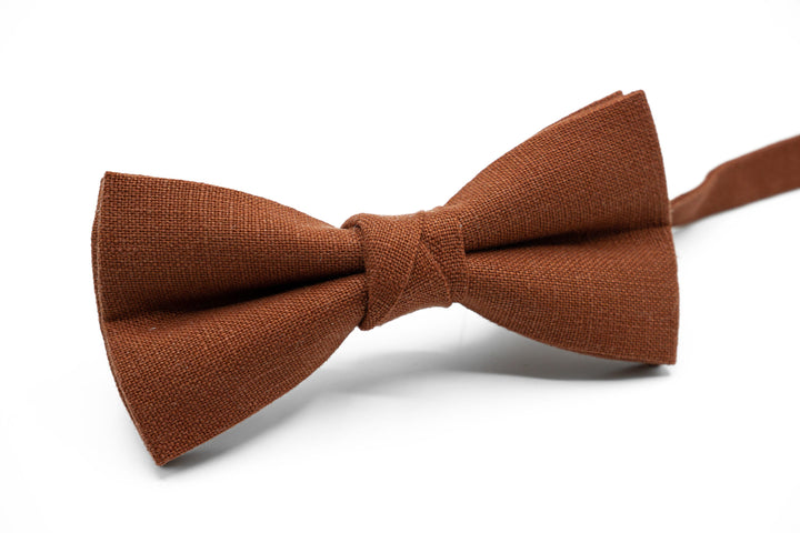 Rich terracotta linen bow tie, sophisticated accessory for groom and groomsmen