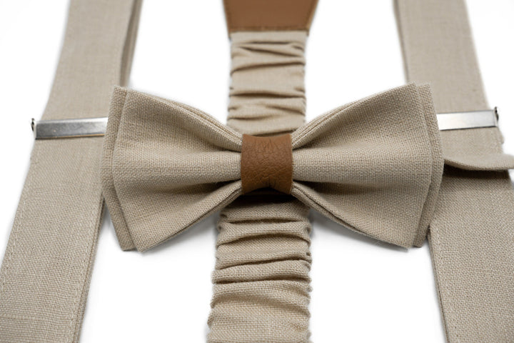 Elegant Beige Suspender and Bowtie Set for Groomsmen and Wedding Attire