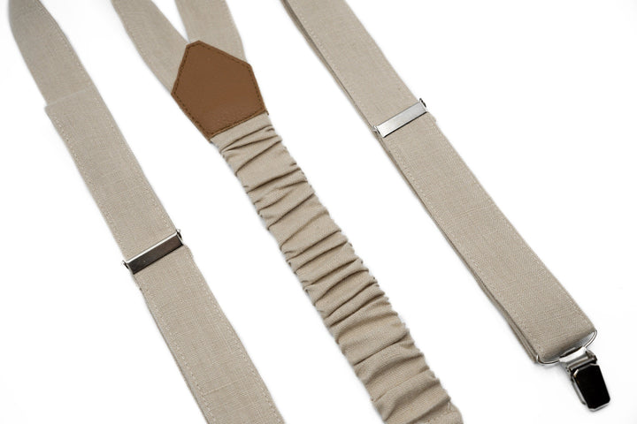Chic Beige Linen Suspenders for Wedding and Formal Wear - Adjustable for Men and Boys