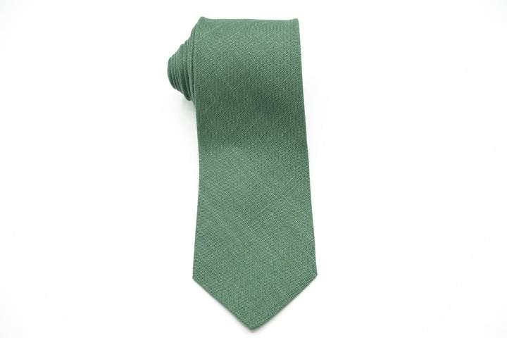 Dark Sage Green linen necktie, ideal for adding a deep, rich tone to men&#39;s outfits.