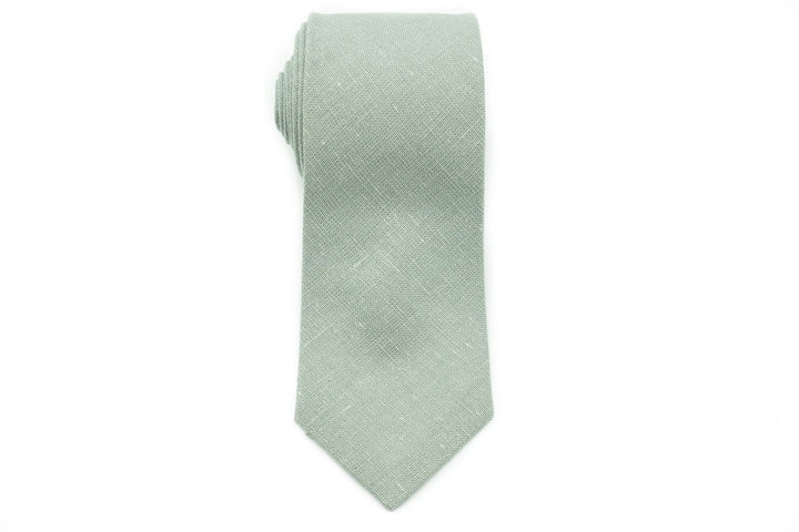 Dusty Sage Green linen necktie, perfect for adding a subtle color to groomsmen attire.