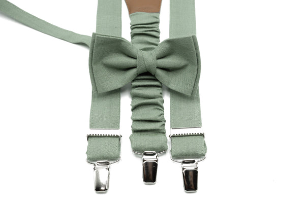 Sage Green Linen Bow Tie and suspender