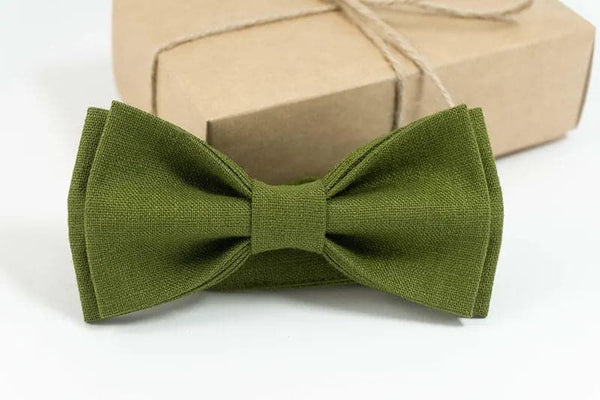 Moss green bow tie | Moss bow tie made from eco friendly linen perfect for boys or men can be ordered with moss pocket square