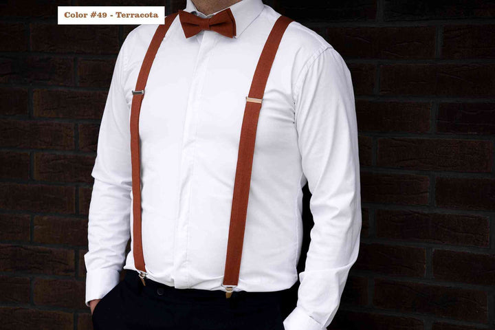 Stand Out with Our Eco-Friendly Orange Linen Skinny Bow Tie Set for Men
