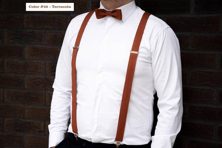 Men's Pre-Tied Burnt Orange Bow Tie - Stylish Accessory for Grooms