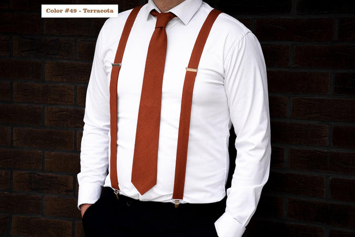 MenLau Rust Linen Necktie - Handcrafted, Ideal for Grooms and Wedding Attire