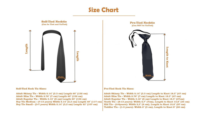 Size chart for ties