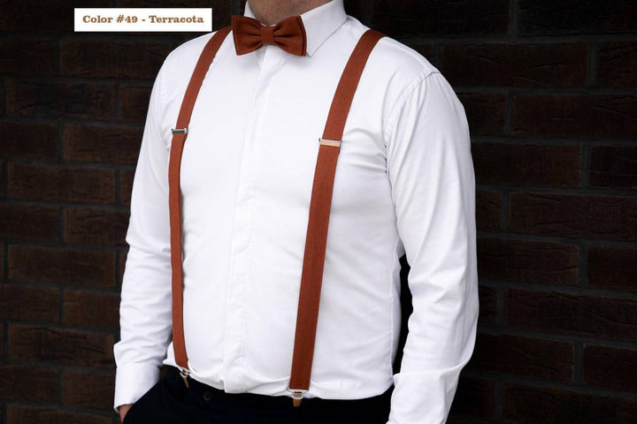 Burnt Orange Linen Men's Bow Tie - Elegant Accessory for Weddings