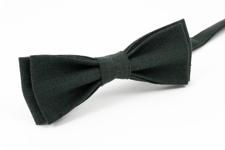 Batwing bow tie Solid Forest Green Color Linen Bow Tie