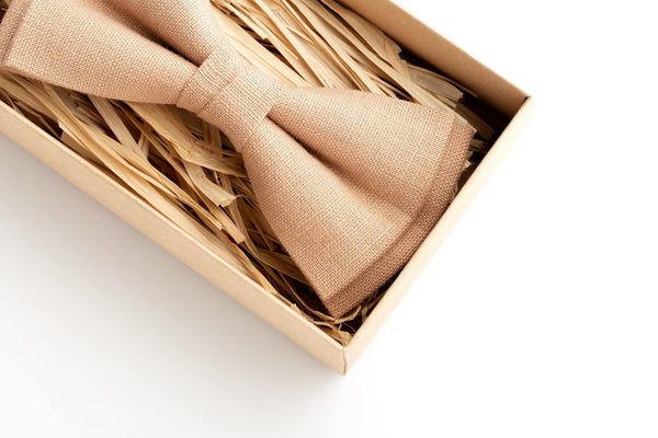 Nude Eco-Friendly Linen Bow Ties for Men - Timeless Elegance and Sustainability