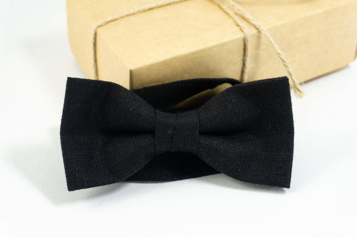 Black linen baby bow tie