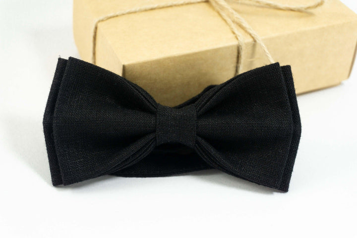 Black linen toddler bow tie