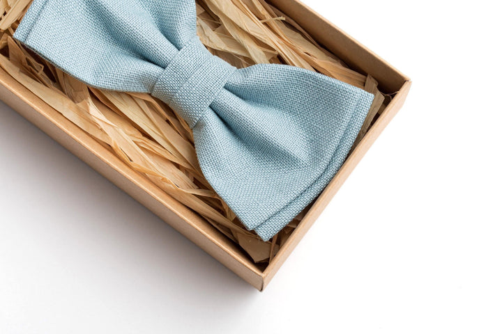 Classic Sea Blue Linen Bow Tie - Timeless Elegance for Every Occasion