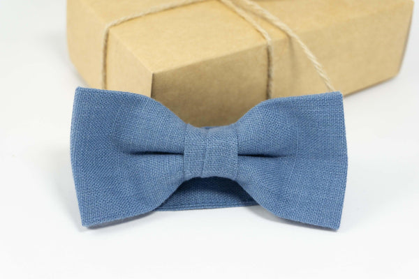 Blue linen bow tie