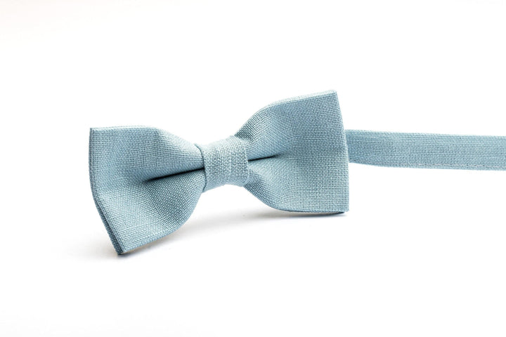 Sea Blue Linen Wedding Bow Ties for Groomsmen