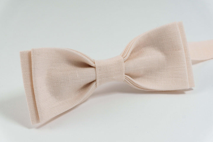 Blush peach linen bow tie for boys | Linen wedding bow tie for groomsmen