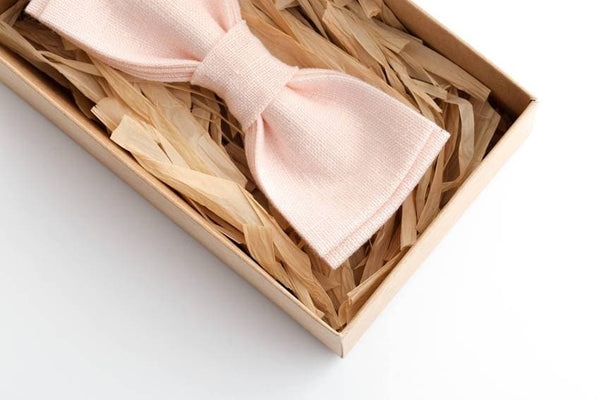 Petal Pink Linen Bow Tie Set - Elegant Coordination for Special Occasions