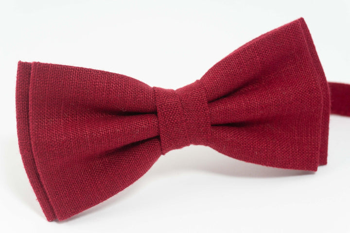 Burgundy Red bow tie | Red linen bow tie
