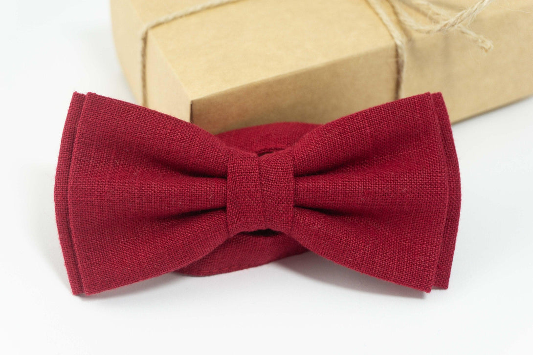 Burgundy Red bow tie | Red linen bow tie