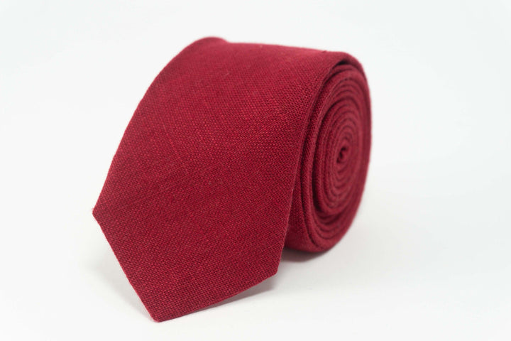 Burgundy Necktie - Men's Linen Tie for Weddings and Groomsmen