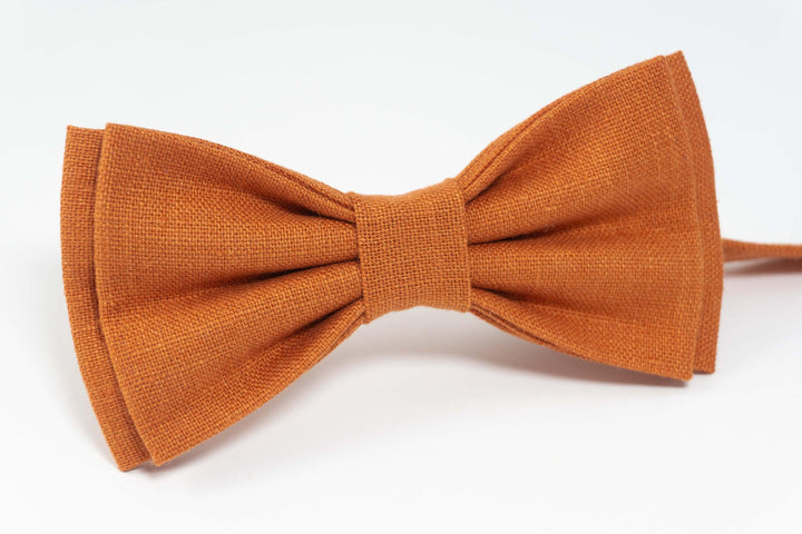Burnt Orange color linen bow tie | wedding bow ties