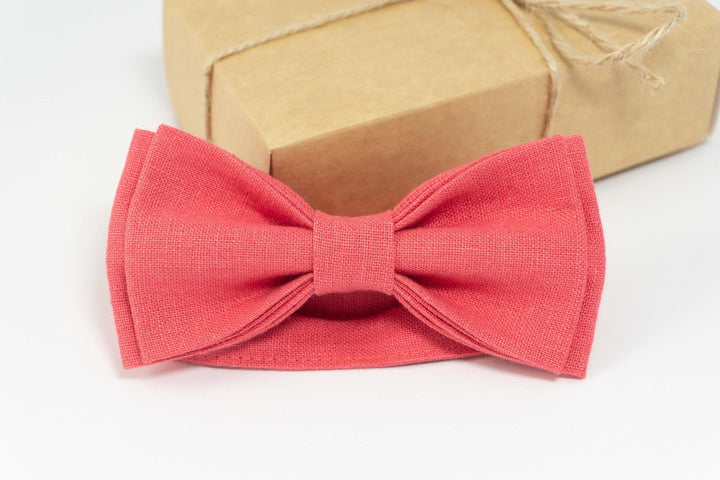 Coral linen bow tie | linen bow tie