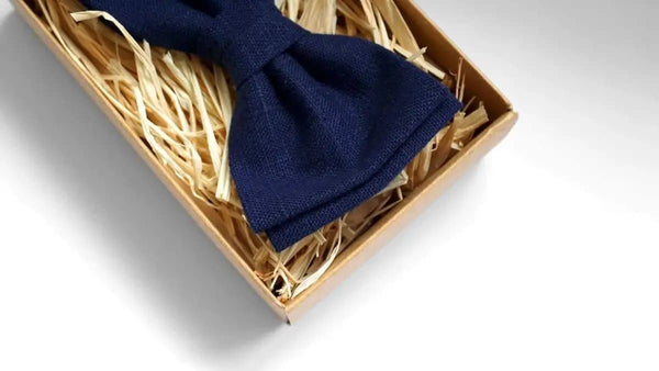 Dark Blue Linen Bow Tie - Versatile Accessory for Men, Boys, and Babies at Weddings