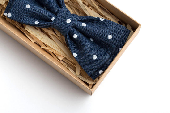 Stylish Dark Blue Polka Dot Pre-Tied Bow Tie for Weddings and Events