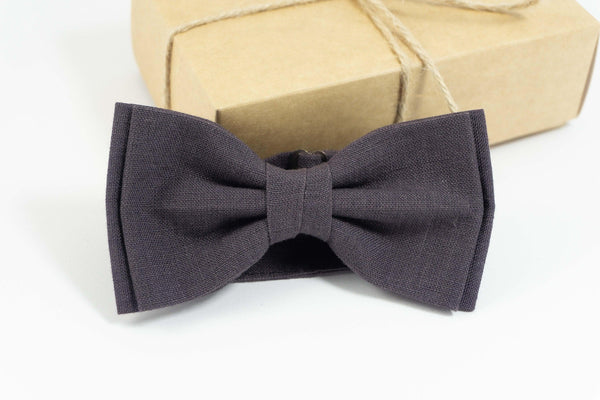 Dark brown bow tie and pocket square for wedding | Eco Friendly Linen brown bow tie gift for groomsmen