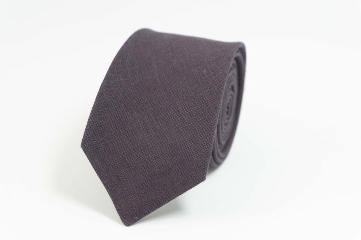 Dark Brown Linen Tie for Men | Accessory with Matching Pocket Square Option