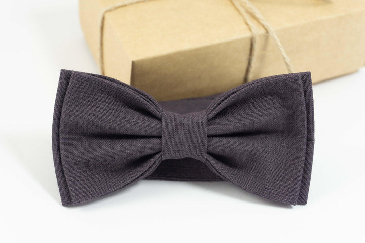 Dark brown pre tied bow ties for you groom | High Quality Linen pre tied bow ties for you weddings - High quality adjustable strap