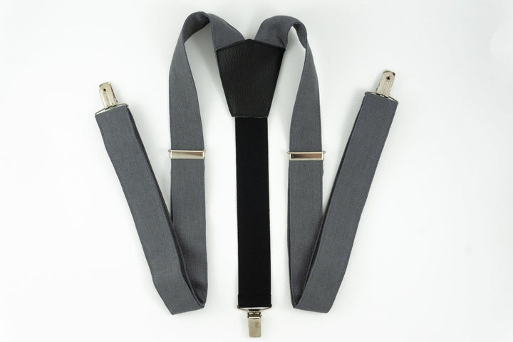 DARK GRAY color Y-back wedding suspenders for groomsmen and groom - Dark Gray linen braces for men and boys