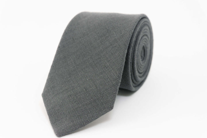 Dark Gray Necktie - Stylish Men's Linen Tie for Weddings and Special Occasions