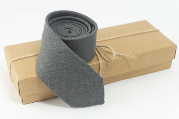 Dark Gray Necktie - Stylish Men's Linen Tie for Weddings and Special Occasions