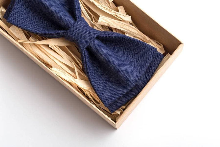 Dark Navy Blue Natural Eco-Friendly Linen Bow Tie - Smart and Stylish Accessory