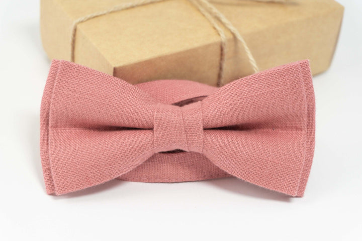 Dark pink linen bow tie | Dark pink color bow tie