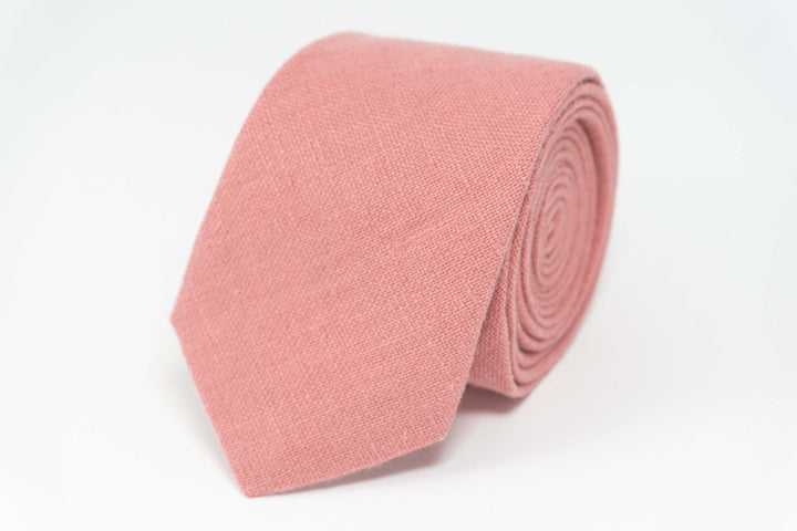 Dark Pink Necktie - 100% Linen Dark Rose Tie for Men