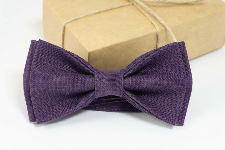 Dark Purple bow tie for weddings | Dark Purple linen bow tie